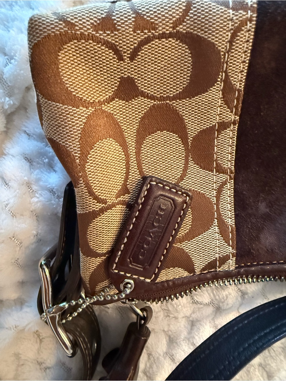 Coach Tan and Dark Brown Canvas & Suede Shoulder Bag - Picture 6 of 7